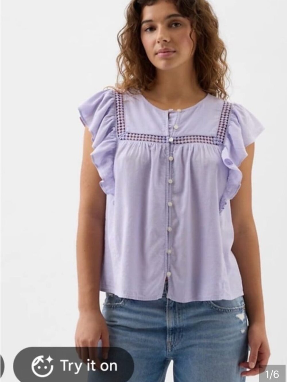 GAP Lavender Blouse Ruffle Sleeve